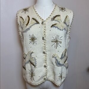 Vintage Belle Pointe Sweater Vest Embroidered Beaded Doves Grandma Cottagecore M